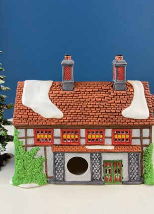 Illuminated Ashbury Inn By Dept. 56. Vintage Christmas Village Porcelain House. Dickens' Village Series. Home or Retail Decor. Kids Room.