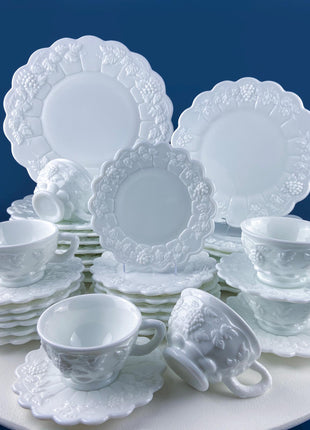 Vintage Westmoreland Milk Glass Pitchers with Vine & Grape Motif. 2 White Creamers. Dining Room Table Decor. Serveware. Gift for Him or Her