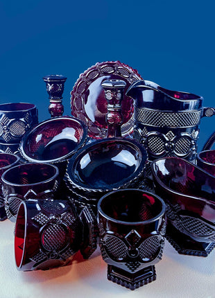 Vintage Ruby Red Avon Cape Cod Small Serving Bowls Cups. Set of 2. Pressed or "Sandwich" Glass, Roman Rosette Pattern. Dining Room Decor.