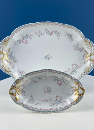 Antique Limoges J.Pouyat Dish Set. Floral Motif Violets. Shabby Chic Home Decor. French Country Serveware.