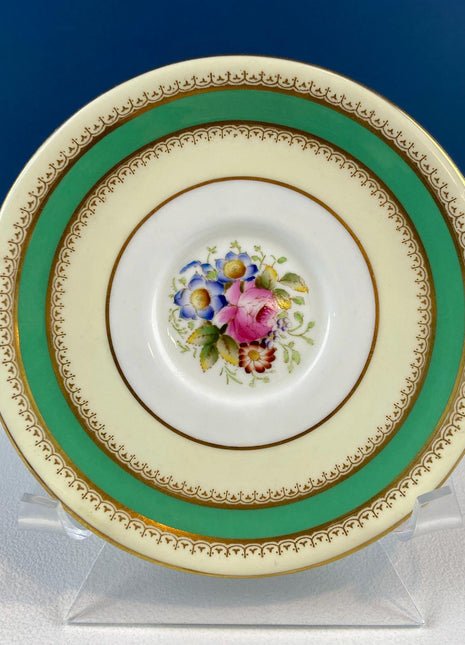 Vintage Green and Yellow Royal Worcester Tea/Coffee Cup & Saucer. Hand Painted Floral Motif. Gift for Tea Lovers. Dining Table Room Decor.