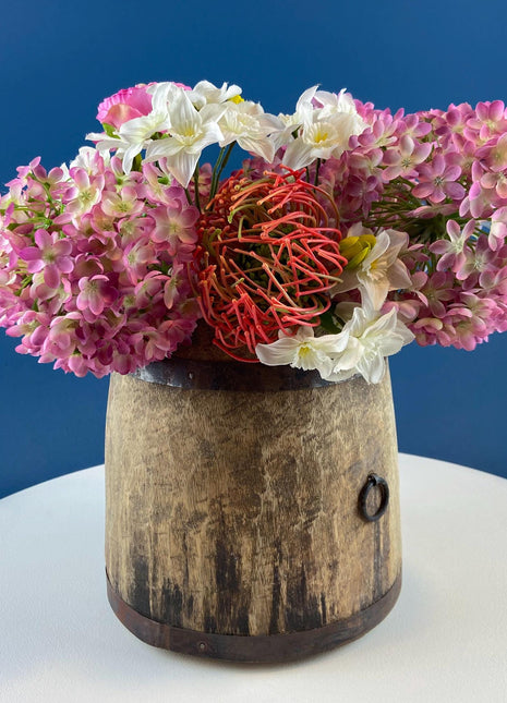 Antique Hand Made Wood Barrel for Rustic Home Decor