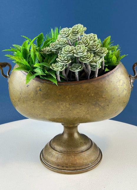 Antique Hand Hammered Brass & Copper Jardiniere Footed Flower Pot Vase. Herb Growing Container. Rustic Table Decor. 19th C Imperial Russia.