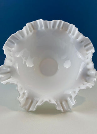 Vintage Fenton Hobnail Serving Bowl Fruit Stand. Fluted Outer Wall. Mid-C Modern Collectible Milk Glass. Dining Room Kitchen Table Decor.