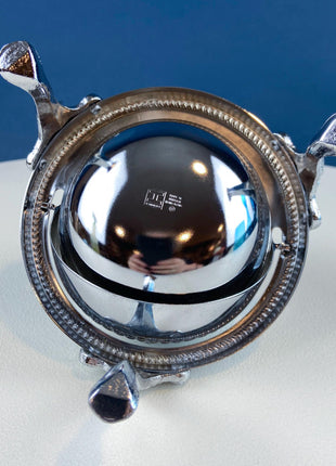Iruinware Caviar Dome Dish Made in British Hong Kong. Silver Metal Serving Bowl. Lion Feet Dome Lid. Table Setting. Stylish Housewares.