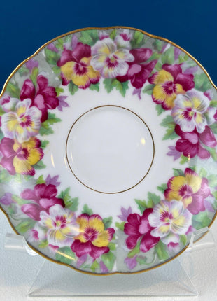 Vintage Cup & Saucer with Colorful Pansies by Royal Sealy. Dining Room Table Decor. Gift for Her Mom Tea Lover Connoisseur. French Country.