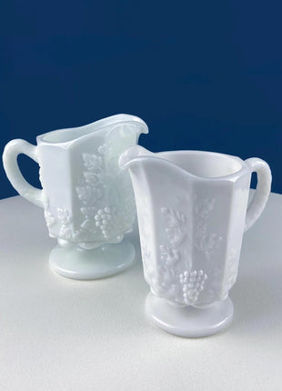 Antique Westmoreland Milk Glass Bowl with Embossed Grapes & Vines Motif and Scalloped Edge. White Oval Serving Dish. Table Kitchen Decor.