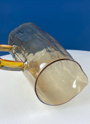 Iridescent Peach Bark Pattern Glass Pitcher Vase. Hand Blown 10" Water Ice Tea Juice or Lemonade Jug. Garden Party Lemonade Stand Tea Party.