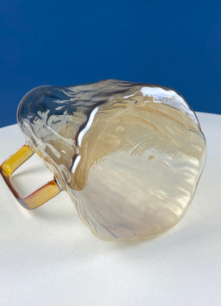 Iridescent Peach Bark Pattern Glass Pitcher Vase. Hand Blown 10" Water Ice Tea Juice or Lemonade Jug. Garden Party Lemonade Stand Tea Party.