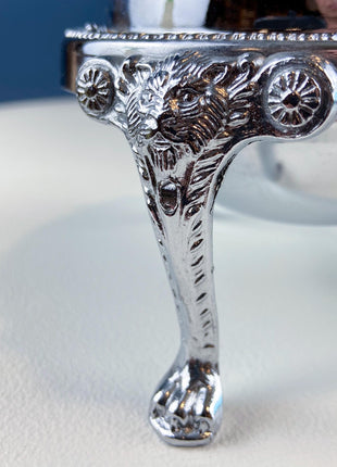 Iruinware Caviar Dome Dish Made in British Hong Kong. Silver Metal Serving Bowl. Lion Feet Dome Lid. Table Setting. Stylish Housewares.