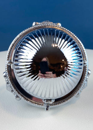 Iruinware Caviar Dome Dish Made in British Hong Kong. Silver Metal Serving Bowl. Lion Feet Dome Lid. Table Setting. Stylish Housewares.