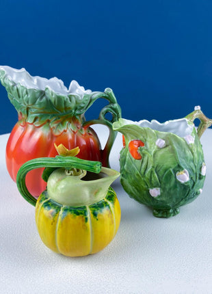 Vintage Porcelain Creamer in Shape of Pumpkin. 3D Highly Detailed Flower and Leaf. Modern Farmhouse. Dining Room Decor. Hosting Essential.