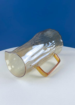 Iridescent Peach Bark Pattern Glass Pitcher Vase. Hand Blown 10" Water Ice Tea Juice or Lemonade Jug. Garden Party Lemonade Stand Tea Party.