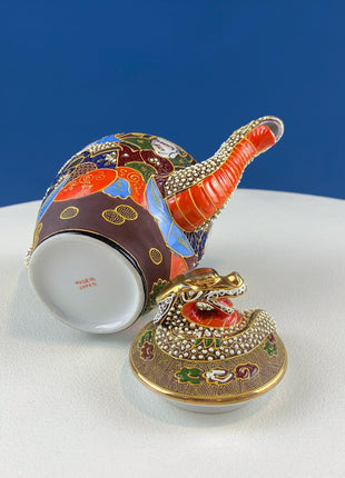 Vintage Satsuma Moriage Japanese Gold Dragon Tea Set. 4 Cups & Saucers. 3 D Dragons. Gift for Tea Connoisseur Collector. Asian Home Decor.