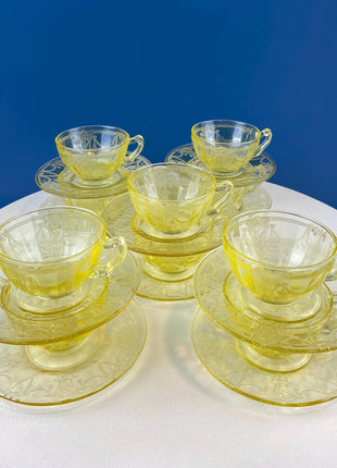 Vintage Anchor Hocking Yellow Depression Glass Ice Tea Water Glasswear. Cameo Ballerina Set of 6. Dining Room Table Decor. Gift for Him Her