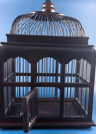 Vintage Music Box. Two Doves in Bird Cage. Metal Cage with Porcelain Birds. Home Library, Office, Sun Room Display.