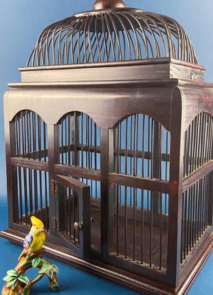 Vintage Music Box. Two Doves in Bird Cage. Metal Cage with Porcelain Birds. Home Library, Office, Sun Room Display.