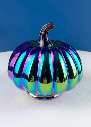Set of 3 Iridescent Glass & Ceramic Pumpkins Gourds. Home or Retail Fall Decor. Halloween Display. Thanksgiving Table Centerpiece.