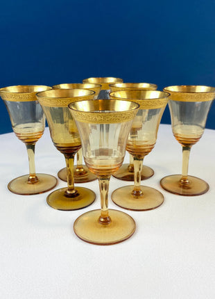 Vintage Tiffin Franciscan Minton Wine Water Goblets. Wide Gold Embossed Rims. Set of 6. Dining Room Table Decor. Holiday Celebration.