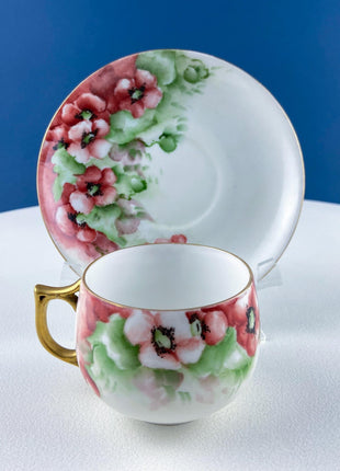 Vintage Porcelain Tea or Coffee Cup & Saucer with Hand Painted Violets. Modern Farmhouse. Hosting Essentials. Tea Party Accessories.