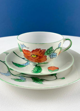 Vintage Porcelain Tea or Coffee Cup & Saucer with Hand Painted Poppies. Modern Farmhouse. Hosting Essentials. Tea Party Accessories.