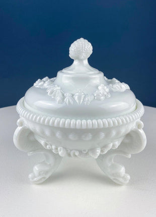 Vintage Milk Glass Set of Bowls with Lids. Swirl Motif. White Dishes for Bath Accessories, Bedroom Jewelry Storage, Candy. Gift for Him Her.