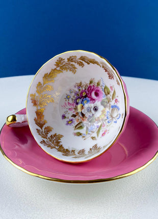 Vintage Royal Albert Pink Cup & Saucer. "Lady Carlyle." Bucket of Flowers Motif. Collectible Dining Room Decor. Hosting Essentials.