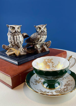Vintage HOMCO Porcelain Owl Figurines. Set of 2 Birds. Office or Library Display. Halloween Celebration. Gift for Bookworm. Woodland Decor.