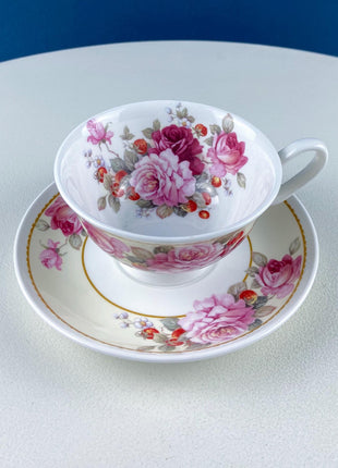 Vintage Royal Sealy Tea Coffee Cup & Saucer with Pink Roses Design. Dining Room Decor. Modern Farmhouse. Tea Garden Party Hosting Essentials