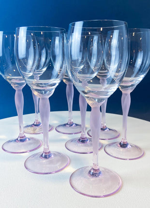 Vintage Fostoria Champagne Crystal Goblets. Moonlight Blue Wavecrest. Set of 10. Dining Room Table Decor. Collectible Glassware.