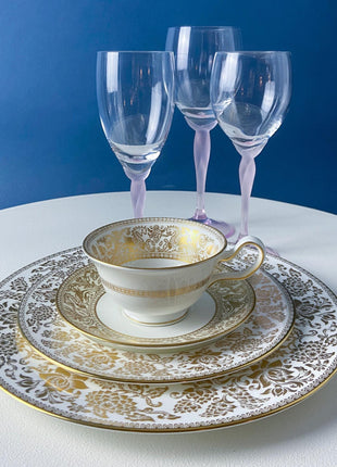 Set of 8 Iced Tea Water Crystal Goblets Spring Mist Pink by Lenox. Clear with Frosted Pink Leaf Stems. Dining Room Table Decor. Pink Lover.