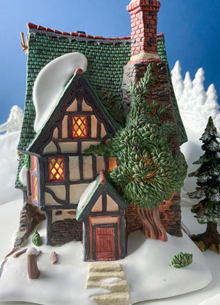 Christmas Village Illuminated House. Red Roof Cabin. Limited Edition by O'Well, 2004. Porcelain Lighted Seasonal Display. Collectible.