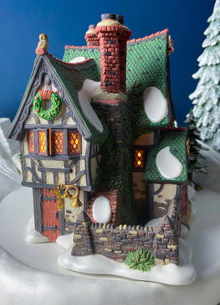 Christmas Village Illuminated House. Red Roof Cabin. Limited Edition by O'Well, 2004. Porcelain Lighted Seasonal Display. Collectible.