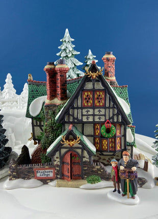 Christmas Village Illuminated House. Red Roof Cabin. Limited Edition by O'Well, 2004. Porcelain Lighted Seasonal Display. Collectible.