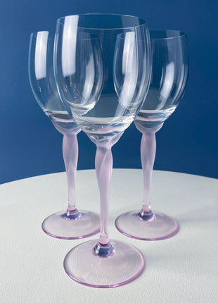 Set of 8 Iced Tea Water Crystal Goblets Spring Mist Pink by Lenox. Clear with Frosted Pink Leaf Stems. Dining Room Table Decor. Pink Lover.