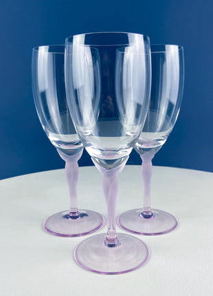 Set of 8 Iced Tea Water Crystal Goblets Spring Mist Pink by Lenox. Clear with Frosted Pink Leaf Stems. Dining Room Table Decor. Pink Lover.