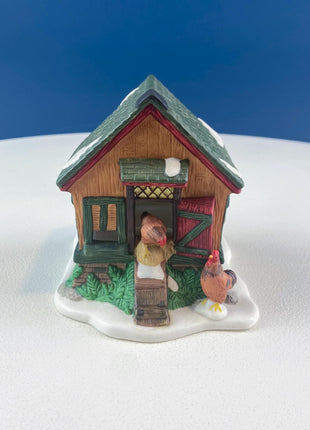 Christmas Village Chicken Coop. Illuminated Porcelain Accessory by O'Well. Seasonal Home or Retail Decor.
