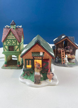 Christmas Village Chicken Coop. Illuminated Porcelain Accessory by O'Well. Seasonal Home or Retail Decor.