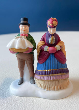 Christmas Village Accessories Figurines by Dept. 56. Apple and Wreath Sellers. Set of 3. Seasonal Home or Retail Display.