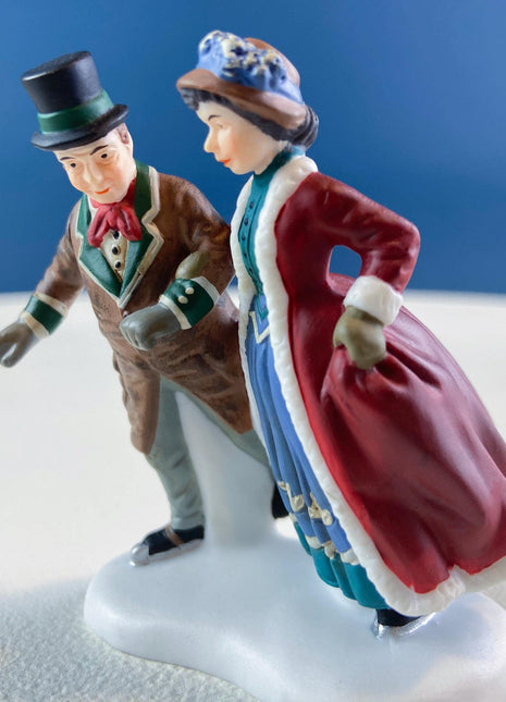 Christmas Village Accessories Figurines by Dept. 56. Victorian Skaters, Seated Couple. Set of 3. Seasonal Home or Retail Display.