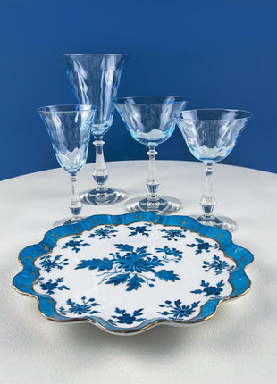 Vintage Fostoria Crystal Sweet Wine Glasses. Moonlight Blue Wavecrest. Set of 10. Dining Room Table Decor. Collectible Glassware.