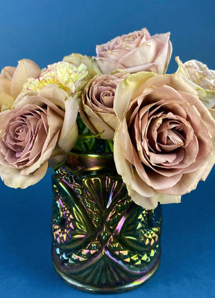 Blue Carnival Federal Glass Bowl Plate. 10” Iridescent Serving Platter. Windsor Button Pattern and English Hobnail. Collectible Art Glass.