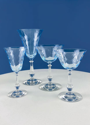 Vintage Fostoria Crystal Sweet Wine Glasses. Moonlight Blue Wavecrest. Set of 10. Dining Room Table Decor. Collectible Glassware.