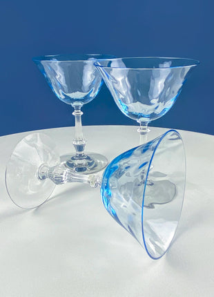 Vintage Fostoria Crystal Sweet Wine Glasses. Moonlight Blue Wavecrest. Set of 10. Dining Room Table Decor. Collectible Glassware.