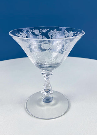 Vintage Cambridge Rose Point Etched Crystal Champagne or Low Sherbet Glasses, Set of 4, Collection #2