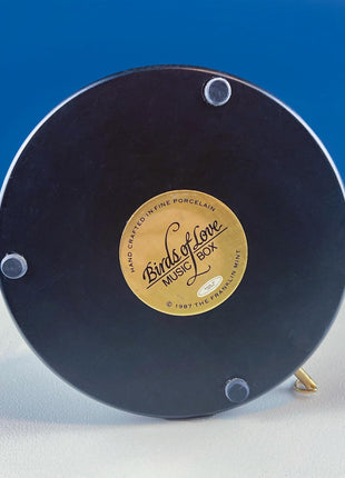 Vintage Music Box. Two Doves in Bird Cage. Metal Cage with Porcelain Birds. Home Library, Office, Sun Room Display.