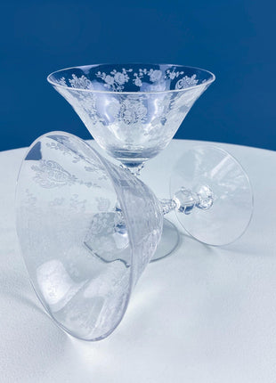 Vintage Cambridge Rose Point Etched Crystal Champagne or Low Sherbet Glasses, Set of 4, Collection #2