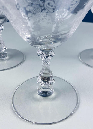 Vintage Cambridge Rose Point Etched Crystal Champagne or Low Sherbet Glasses, Set of 4