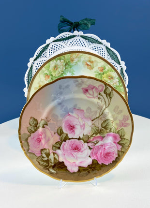 Antique Hand-Painted Plate Collection. Set of 3 German & Austrian Rose Motifs. Home and Garden Decor. Tea Hosting. Wall Art.