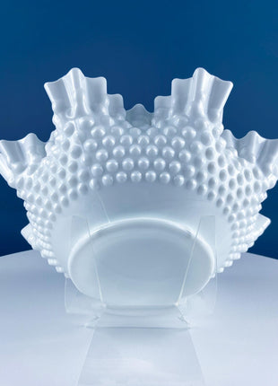 Vintage Fenton Hobnail Serving Bowl Fruit Stand. Fluted Outer Wall. Mid-C Modern Collectible Milk Glass. Dining Room Kitchen Table Decor.
